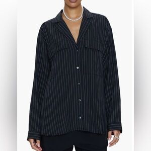 Pistola Shirt‎ Womens Black Irene Stripe Minimalist Indie Sleak Relaxed Fit sz S